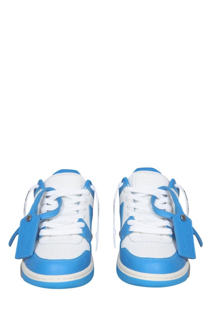 a pair of white and blue sneakers