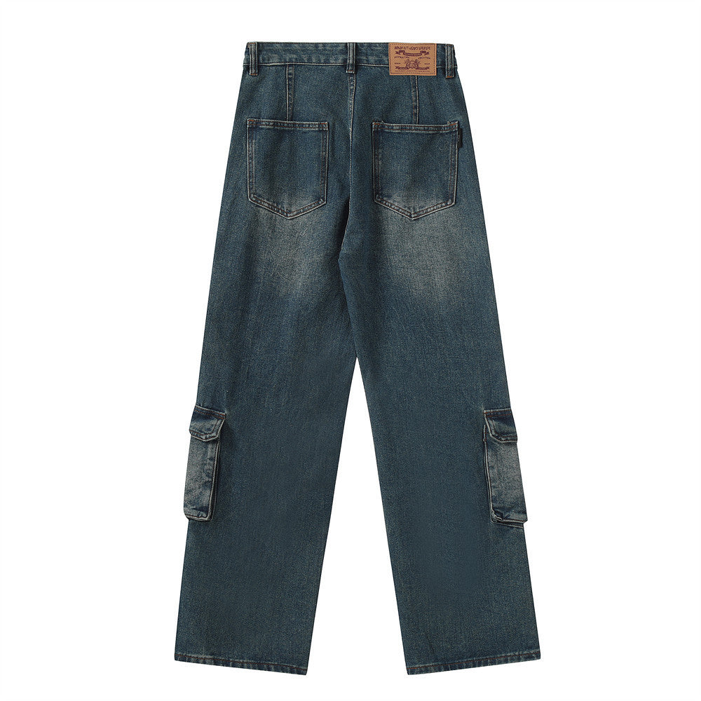 Tooling Style Multi-pocket Wide-leg Jeans