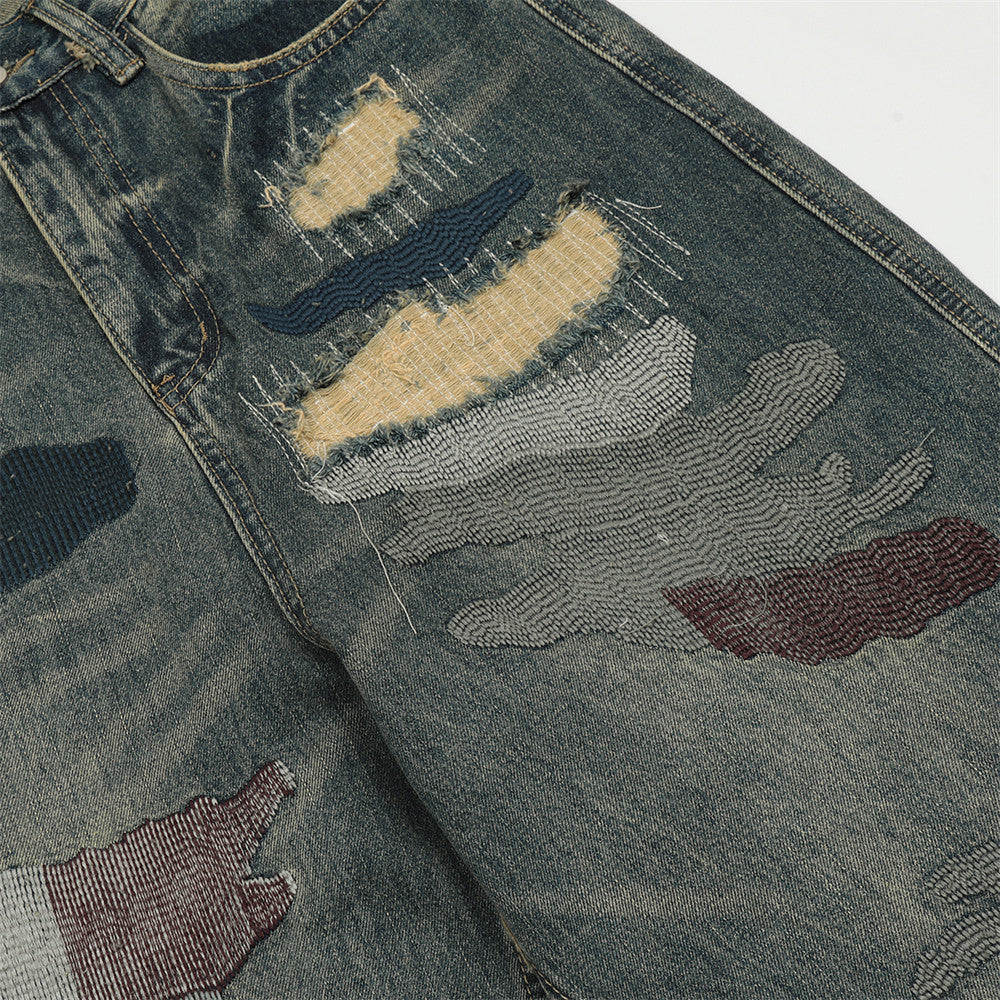 High Street Ripped Cool Patch Do The Old Cowboy Trousers