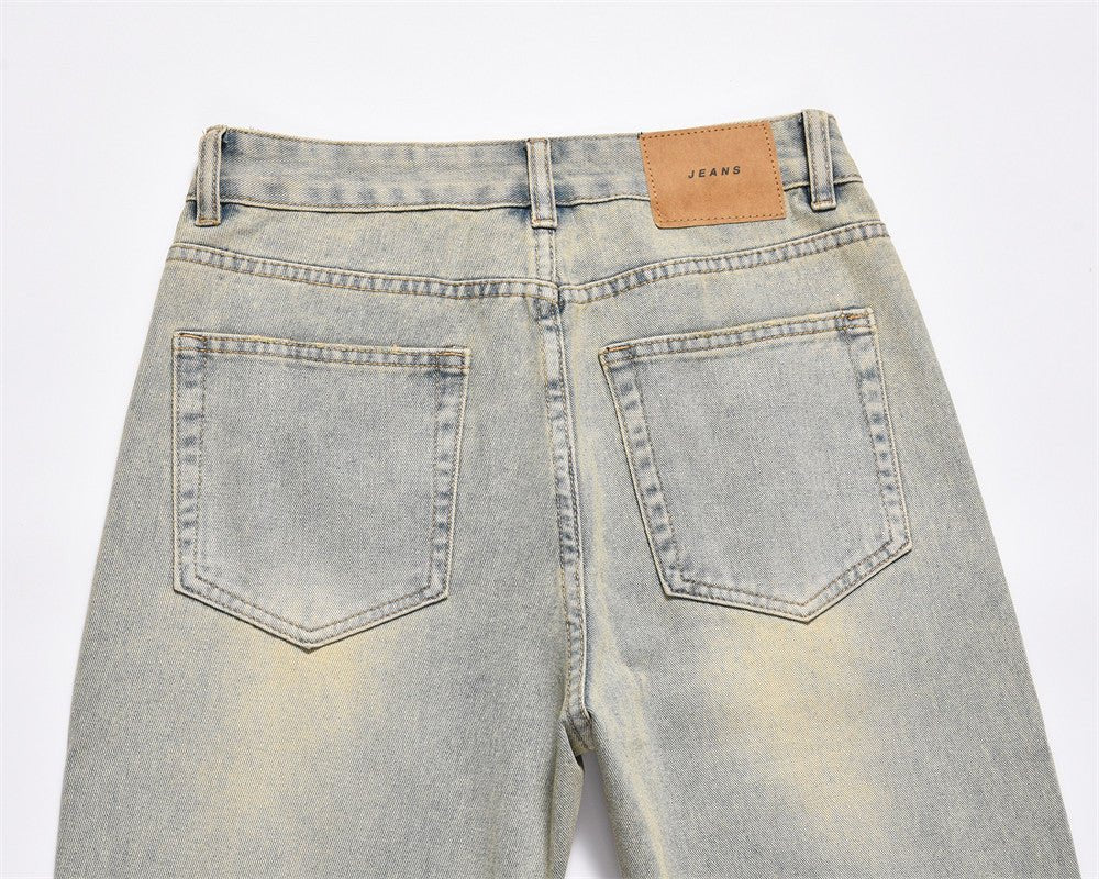 Fashion Holes Worn Denim Straight-leg Pants Men