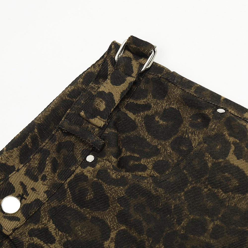 Leopard Camouflage Pleated Casual Straight Trousers