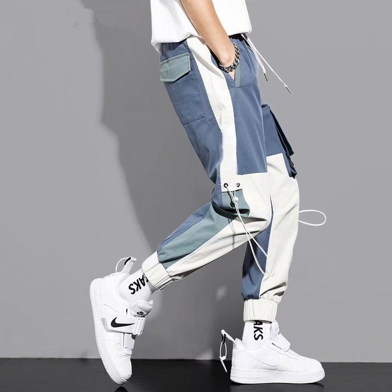 Men's Versatile Ankle-tied Stitching Drawstring Thin Casual Pants