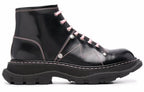 (WMNS) Alexander McQueen Contrast Stitch Tread Lace Up Boots 'Black Pink' 595469WHZ881336 #