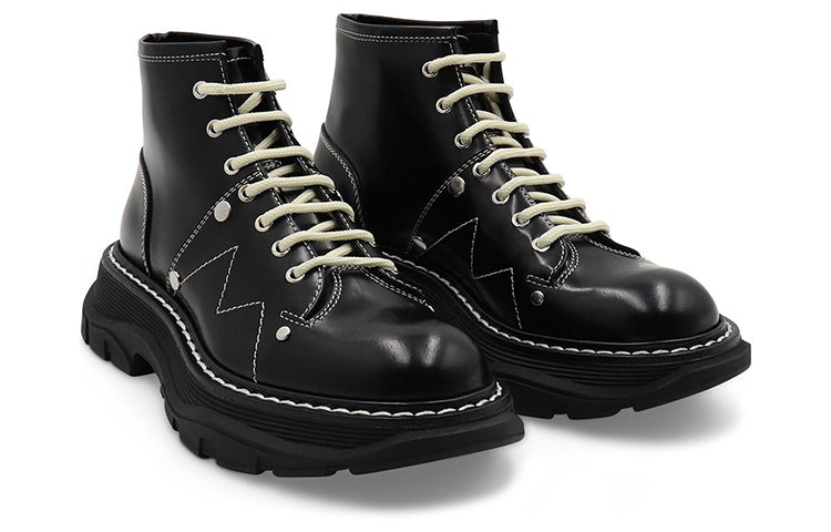 (WMNS) Alexander McQueen Tread Lace Up Boot 'Black Silver' 595469WHQSG1090 #