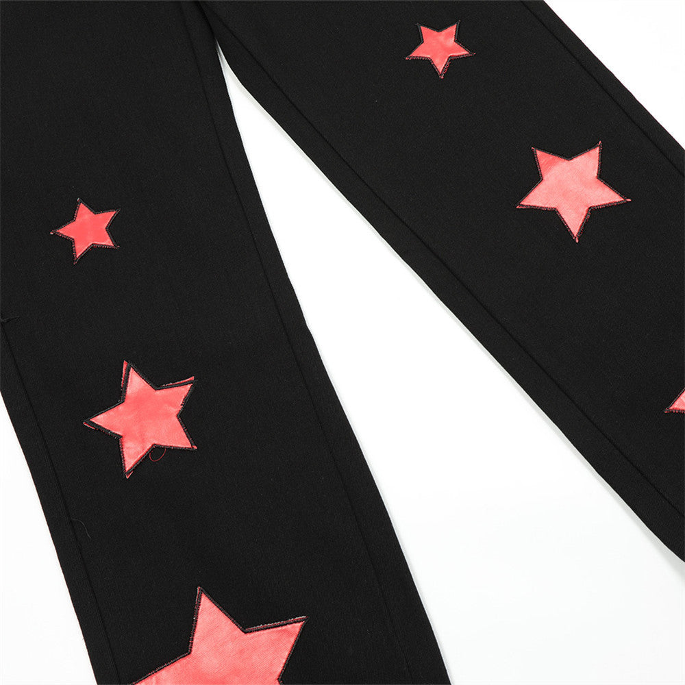 Men's Fashion Letter Flame Embroidered Straight Jeans