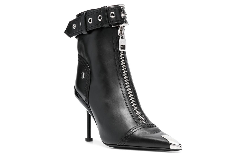 (WMNS) Alexander McQueen Leather Heel Ankle Boots 'Black' 768101WIDR41081 #