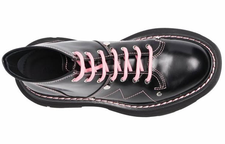 (WMNS) Alexander McQueen Contrast Stitch Tread Lace Up Boots 'Black Pink' 595469WHZ881336 #