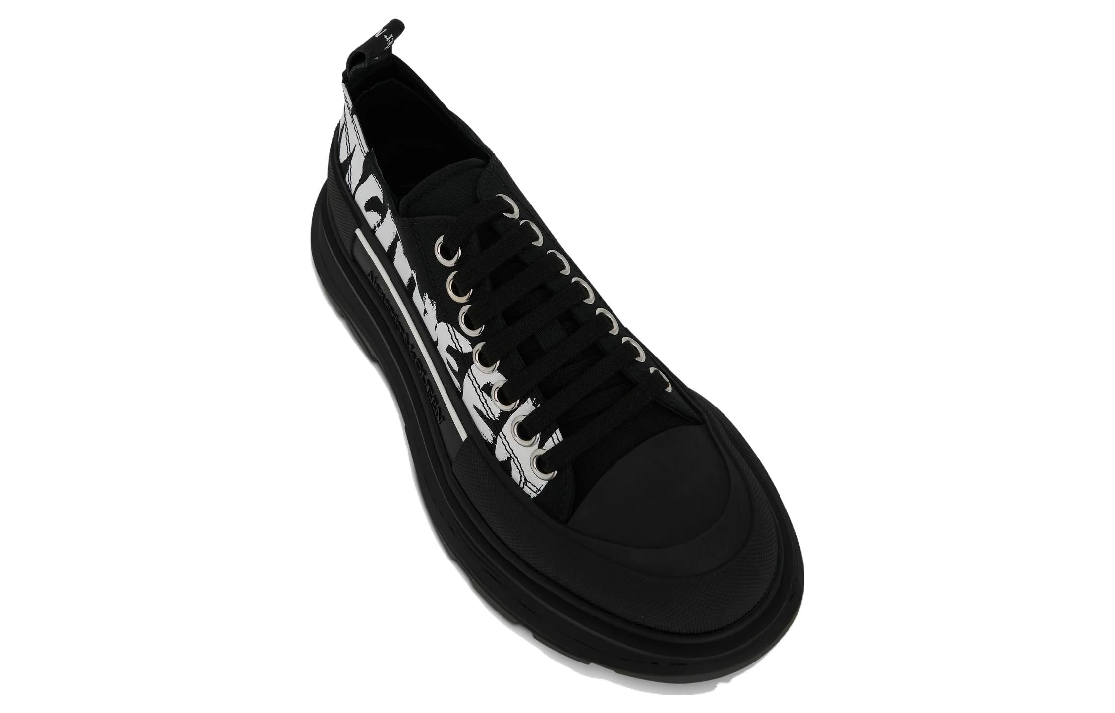 (WMNS) Alexander McQueen Tread Slick Low Lace Up Canvas Graffiti 'Black White' 676711W4RQ21006 #