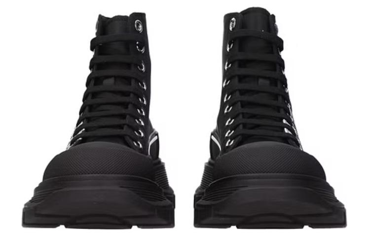 (WMNS) Alexander McQueen Tread Slick Graffiti Logo Boots 'Black White' 676718W4RQ21006 #