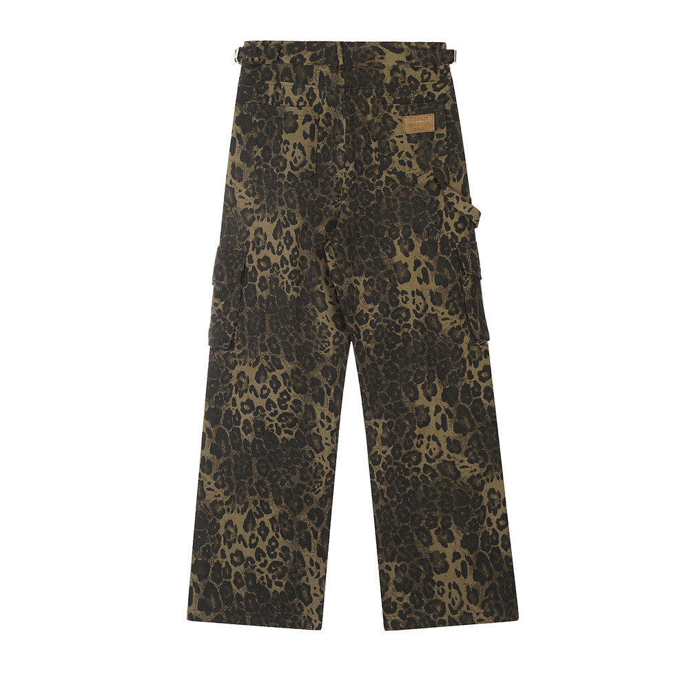 Leopard Camouflage Pleated Casual Straight Trousers