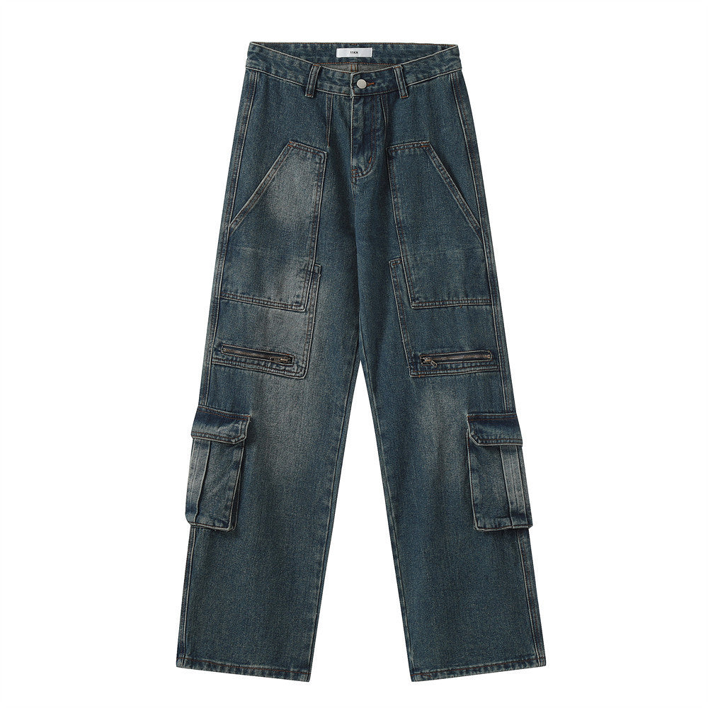 Tooling Style Multi-pocket Wide-leg Jeans