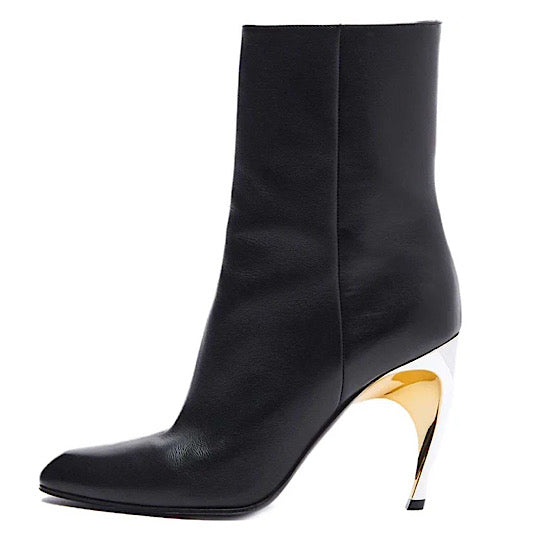 (WMNS) Alexander McQueen Armadillo Leather Ankle Boots 'Black Silver' 780676WIEG21399 #