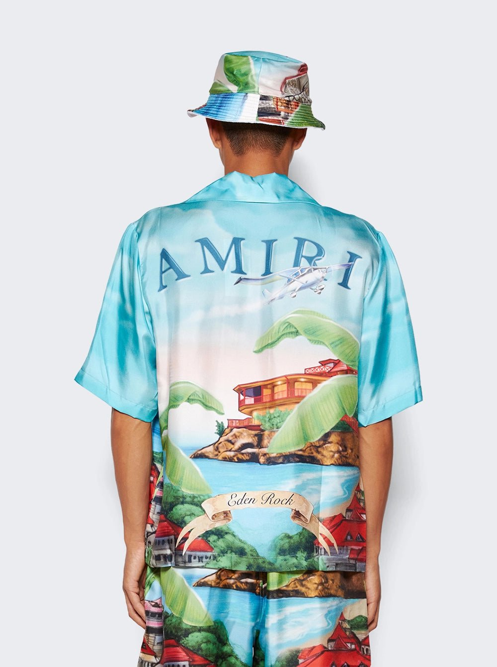 Amiri Eden Rock Silk Bowling Shirt Blue