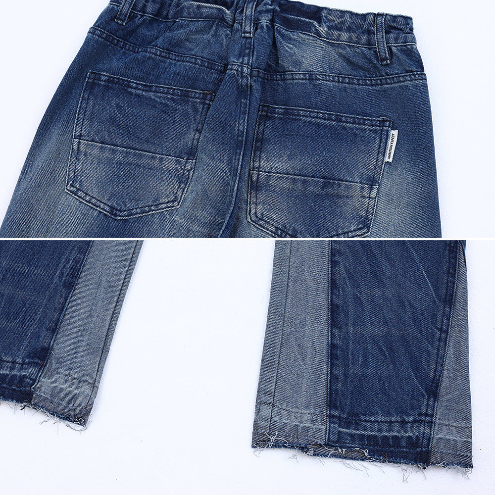 Washing And Splicing Casual Denim Trousers