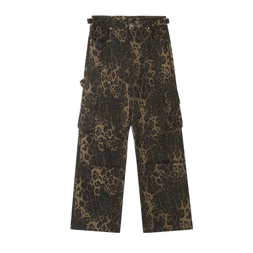 Leopard Camouflage Pleated Casual Straight Trousers