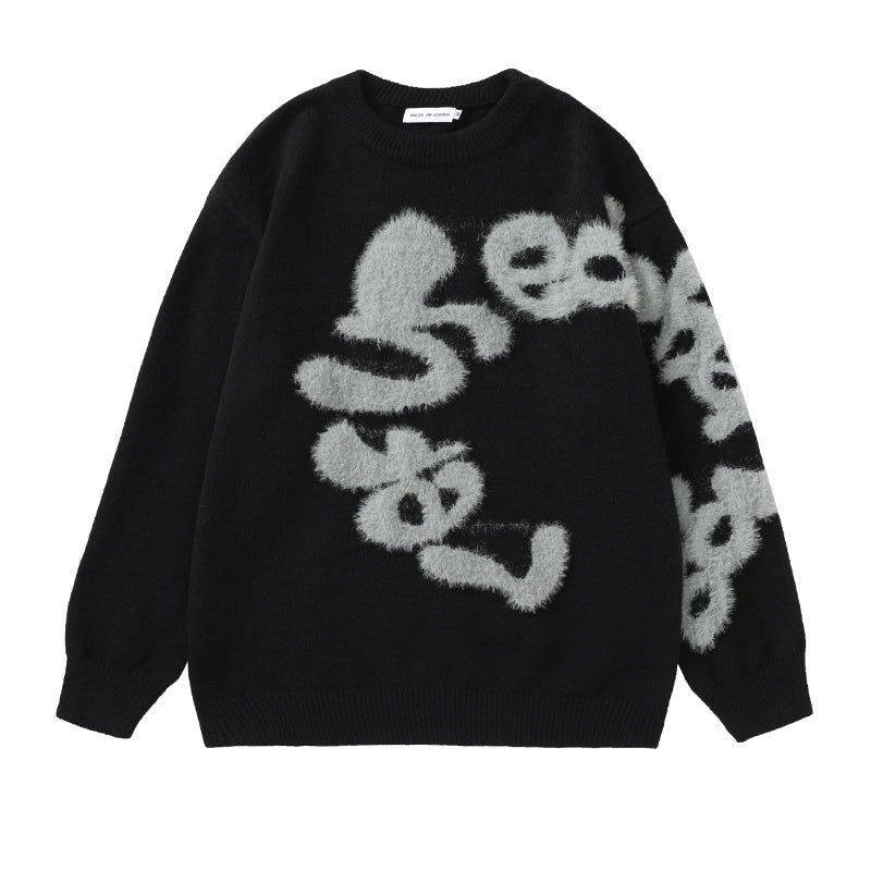 Plush Letter Crew Neck Sweater