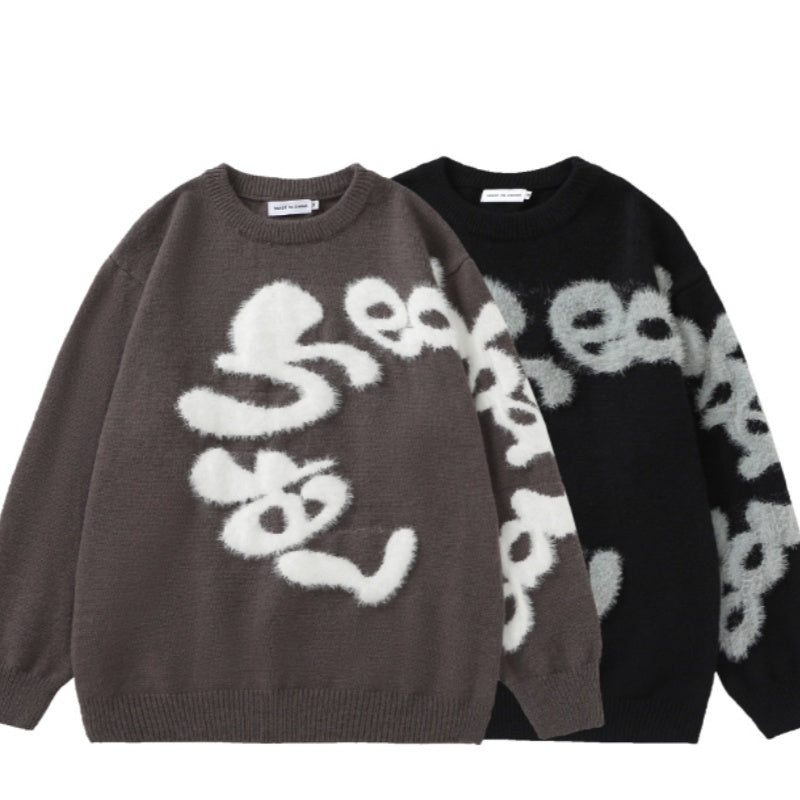 Plush Letter Crew Neck Sweater