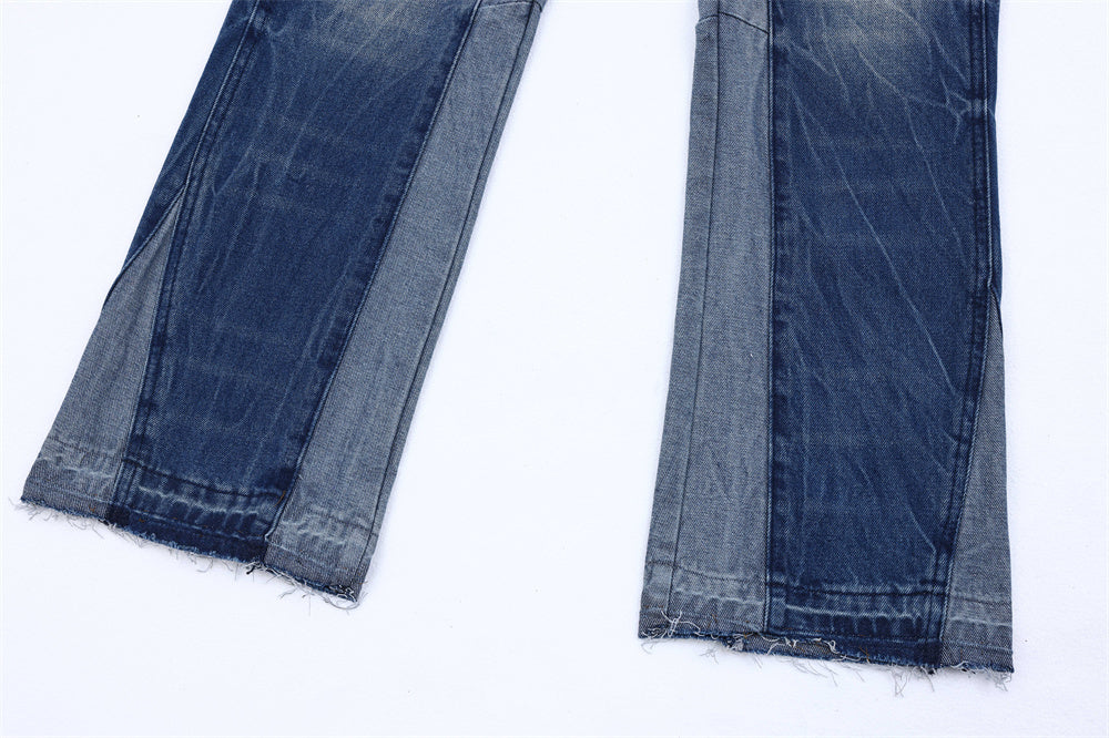 Washing And Splicing Casual Denim Trousers