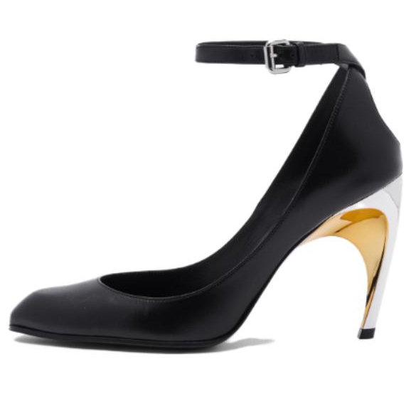 (WMNS) Alexander McQueen Armadillo 95 Leather Ankle Strap Pumps 'Black' 780679WIEX21399 #