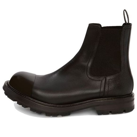 Alexander McQueen Shiny Toecap Grainy Leather Chelsea Boot 'Black' 667911WHSZ41000 #