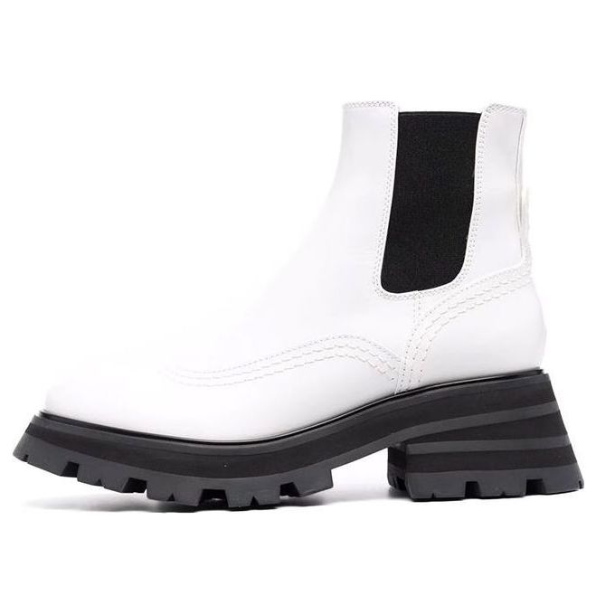 (WMNS) Alexander McQueen Leather Chelsea Ankle Boots 'White Black' 666368WHZ849360 #
