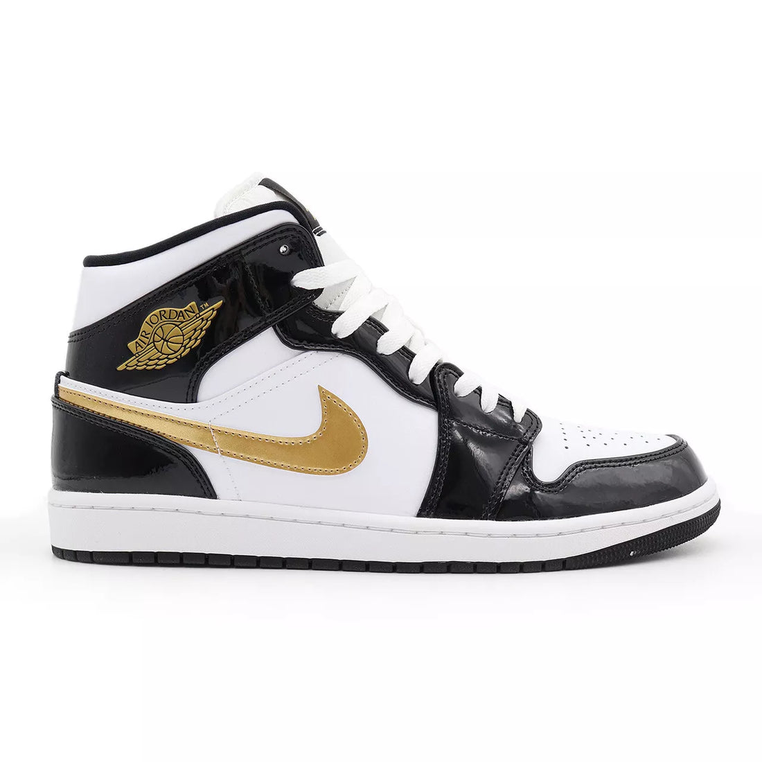 Nike Air Jordan 1 Mid SE Metallic Gold Patent Black White